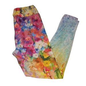 Karmen Anne Yoga Waist Spring Floral Print Watercolor Faded Leggings